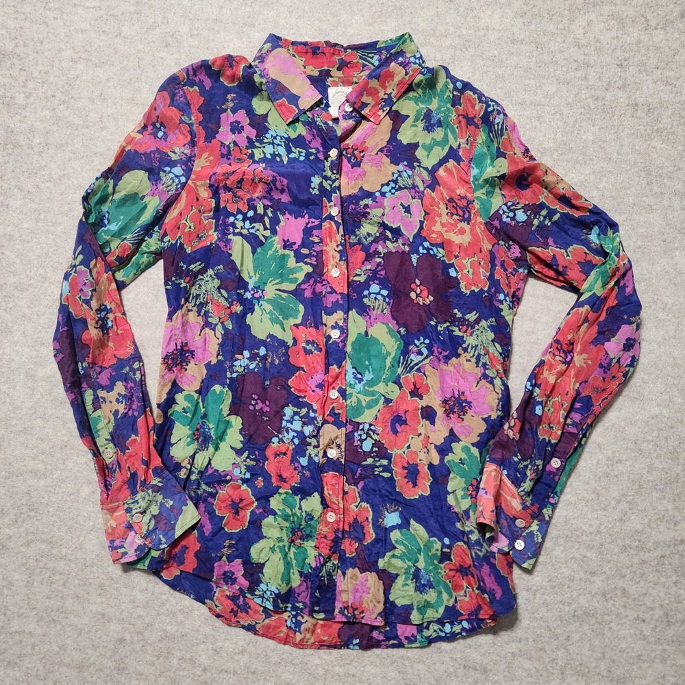 J.Crew Silk Blend Floral Print Button Down Long Sleeve Shirt Multicolor Sz‎ 4